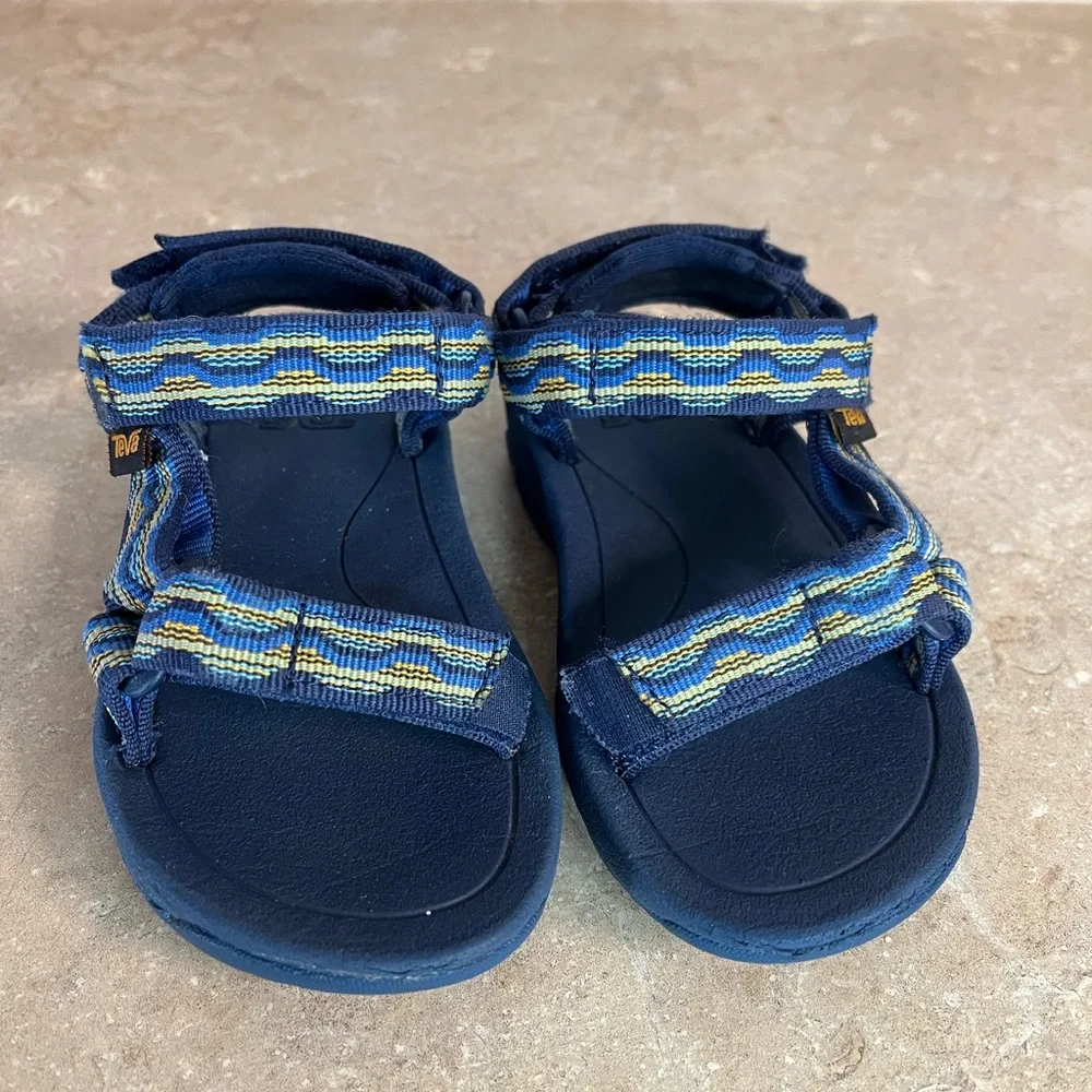 Teva Kids Navy Sandals with Blue and Yellow Striped Webbing